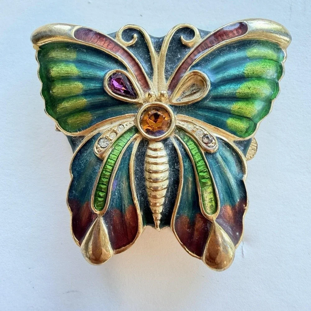 Estee Lauder Solid Perfume White Linen Green Enamel Butterfly